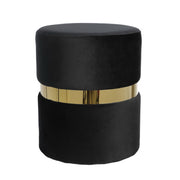 Benzara Contemporary Velvet Upholstered Round Ottoman, Black and Gold
