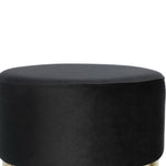 Benzara Contemporary Velvet Upholstered Round Ottoman, Black and Gold