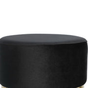 Benzara Contemporary Velvet Upholstered Round Ottoman, Black and Gold