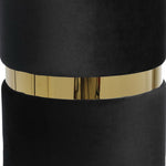 Benzara Contemporary Velvet Upholstered Round Ottoman, Black and Gold