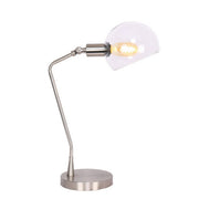 Benzara 17 Inches Metal Frame Desk Lamp with Glass Shade, Silver