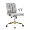 Benzara Swivel Leatherette Office Chair with Star Base and Casters,Brown and Silver