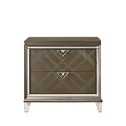 Benzara 2 Drawer Wooden Nightstand with Mirror Accent and Acrylic Legs, Taupe Brown