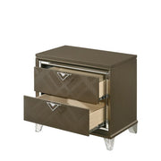 Benzara 2 Drawer Wooden Nightstand with Mirror Accent and Acrylic Legs, Taupe Brown