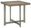 Benzara Plank Top Square End Table with Straight Metal Legs and X Shaped Base, Gray