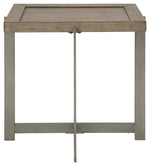 Benzara Plank Top Square End Table with Straight Metal Legs and X Shaped Base, Gray