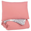 Benzara Twin Size Reversible Fabric Comforter Set with 1 Sham and Ruffles, Pink