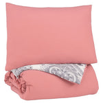 Benzara Twin Size Reversible Fabric Comforter Set with 1 Sham and Ruffles, Pink