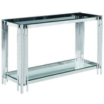 Benzara Metal and Glass Console Table with Open Bottom Shelf, Silver