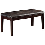 Benzara Button Tufted Faux Leather Upholstered Wooden Bench, Espresso Brown