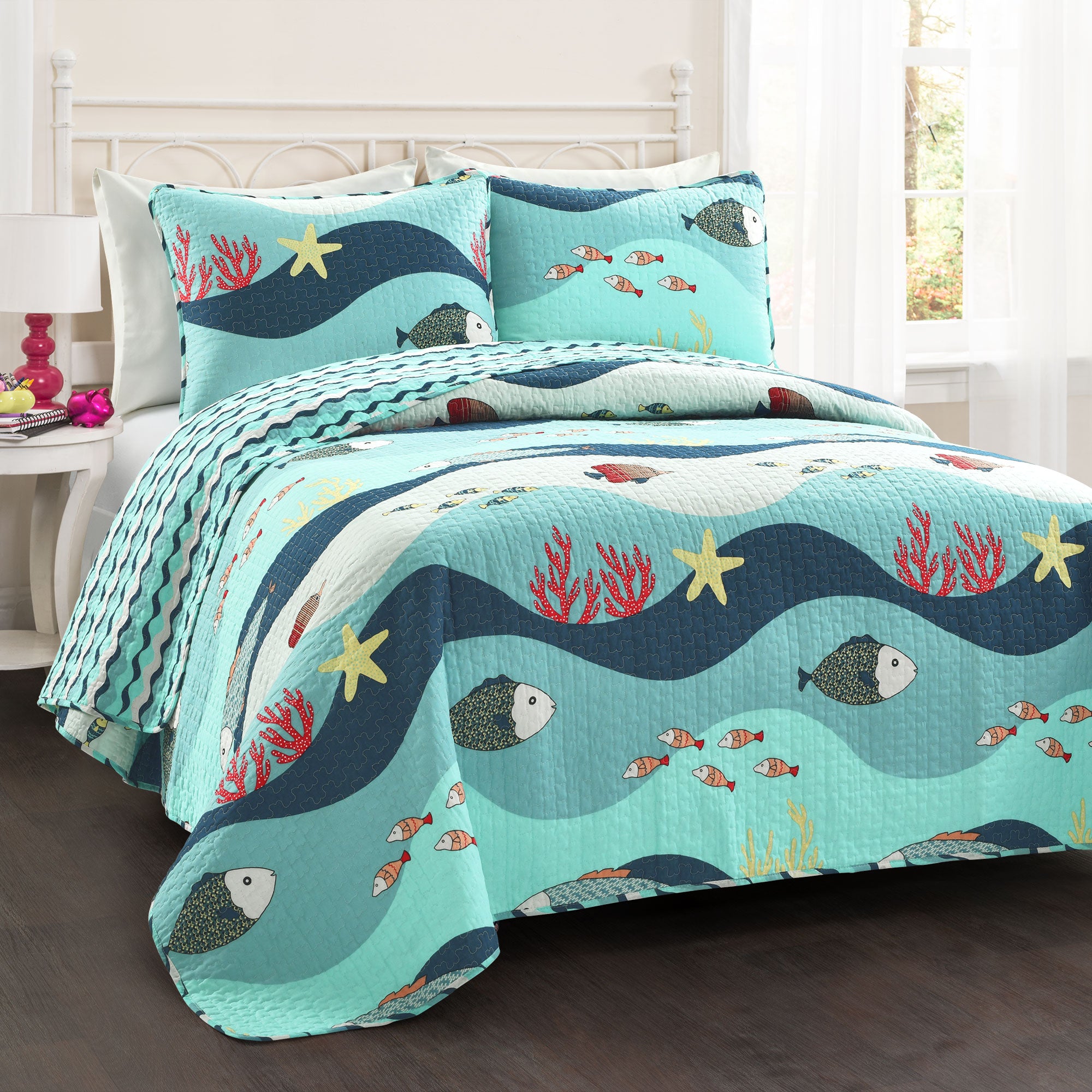 Sea Life 2 Piece Quilt Set, Lush Decor