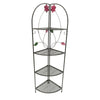 Benzara Four Shelf Metal Foldable Corner Rack with Flower Accents, Black