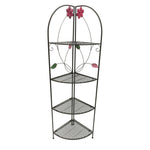 Benzara Four Shelf Metal Foldable Corner Rack with Flower Accents, Black