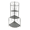 Benzara Scrolled Accent Metal Foldable Corner Rack with Mesh Design Storage Shelves, Black