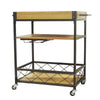 Benzara C490-ZUH0001 Kitchen Mobile Serving Bar Cart With Shelves And Wine Glass Holder, Brown And Black