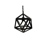 Benzara C491-JLC6011 12`` Vintage Barn Metal Polyhedron Lighting Pendant Chandelier, Black