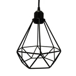 Benzara C491-JLC7016 Polygon Diamond Shaped Wire Pendant Light With Black Top, Black