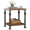 Benzara Wood and Iron Side End Table with Lower Shelve, Oak Brown