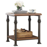 Benzara Wood and Iron Side End Table with Lower Shelve, Oak Brown