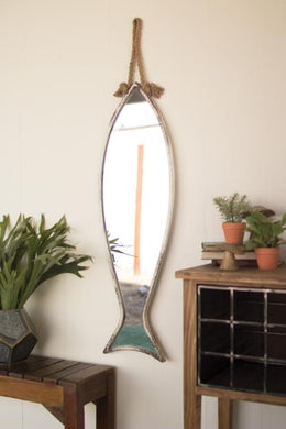 Coastal Fish Mirror with Rope – Vertical Wall Accent