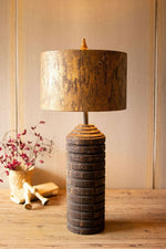 Kalalou CCG1637  Wooden Table Lamp With Antique Gold Metal Shade