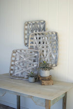 Kalalou CCH1012 Grey Wash Square Woven Split Wood Baskets