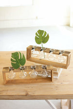 Kalalou CCHA1002 Glass Bud Vases With A Recycled Wooden Stand