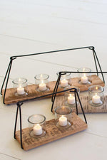 Kalalou CCHA1048 Glass Candle Holders with Wood & Metal Frames