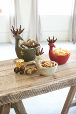 Kalalou CDV1655 Ceramic Deer Bowls One Each Color Set of 3