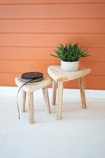Kalalou CFAN1065 Hand Carved Wooden Triangle Top Stools Set of 2