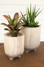 Kalalou CFAN1066  Hand Carved Wooden Planters Set of 2