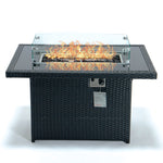 LeisureMod Mace Wicker Patio Modern Black Propane Fire Pit Table