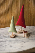 Kalalou CGL4118 Red And Green Velvet Christmas Trees Set of 2
