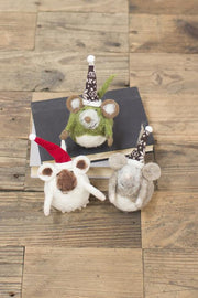 Kalalou CHB1634 Felt Mice With Christmas Hats Set of 3