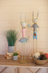 Kalalou CHE1377 Painted Metal Long Leg Boy and Girl Rabbits Set of 2