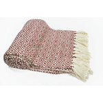 Benzara Diamond Pattern Cotton Throw with Fringed Ends, Rust Ivory