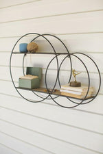 Kalalou CHW1113  Metal Double Circle Wall Unit with Wood Shelves