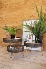 Kalalou CHW1171 Set of Three Round Perforated Metal and Wood Risers