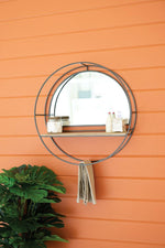 Kalalou CHW1244 Iron and Wood Round Mirrors with Shelves