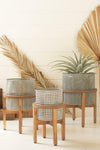 Kalalou CHW1271 Set of Three Woven Metal Planters with Wood Stands