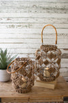 Kalalou CJAL1036 Set of Two Jute and Wire Lanterns with Glass Inserts