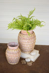 Kalalou CJAL1063 Set of Two White Washed Willow Wrapped Clay Urns