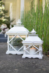 Kalalou CJS1170 Rustic White Wooden Candle Lantern, Set of 2