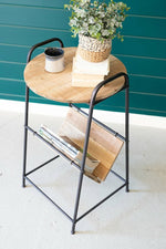 Kalalou CJS1184 Wood and Rustic Metal Side Table with Magazine Rack