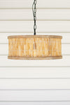 Kalalou CLA1315 Round Wood Framed Pendant Light with Cane Detail