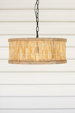 Kalalou CLA1315 Round Wood Framed Pendant Light with Cane Detail
