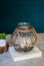 Kalalou CLAN1013 Wicker Wrapped Glass Vase with Handle