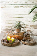 Kalalou CLAN1015 Wire Cloches with Wicker Bases Set of 3