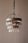 Kalalou CLL1233 Pendant Lamp with Layered Shade and Hanging Glass Gems