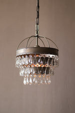 Kalalou CLL1233 Pendant Lamp with Layered Shade and Hanging Glass Gems